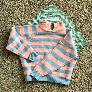 Light Pink and Gray Striped Collared Sweater. Medium.